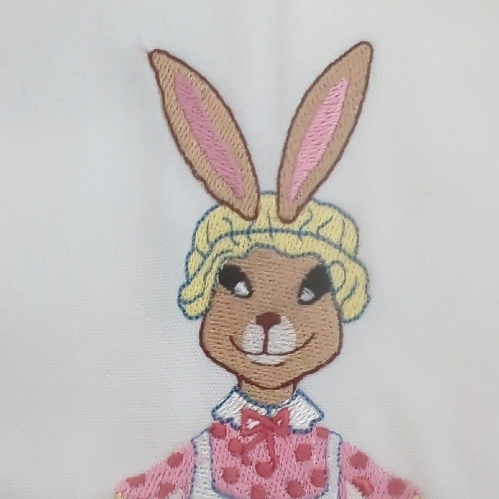 Pair of  White Cotton Kitchen Tea Towels  Embroidered  Bunny Design - Picture 9 of 10